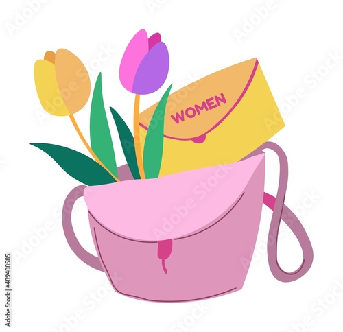 Purse with flowers in blossom and letter vector