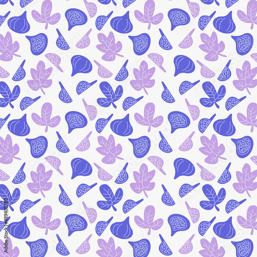 Seamless background, leaves and fruits of figs.