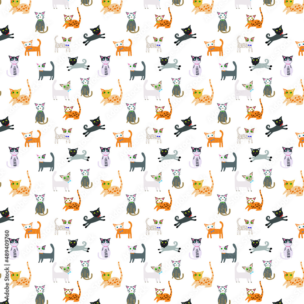 cats pussy pet vet happy jump playful play wrap seamless repeat pattern tile
