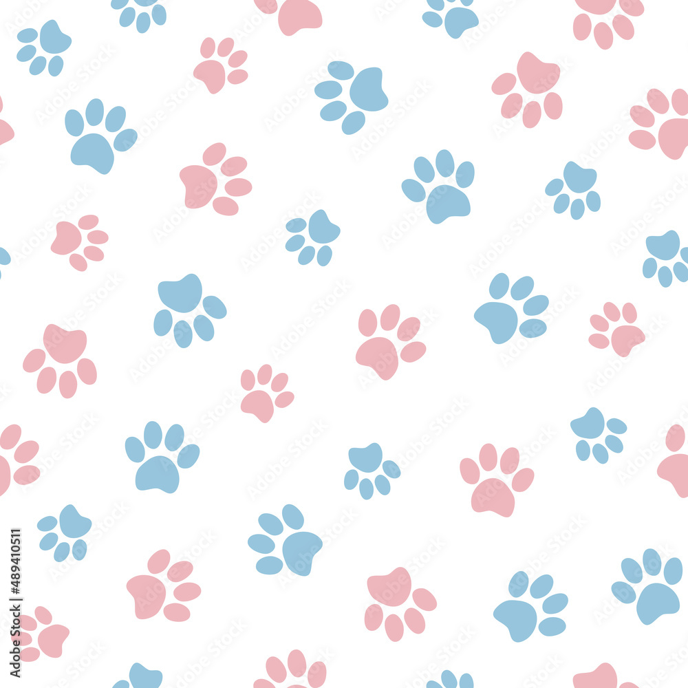 Seamless pet paw pattern. Cat or dog footprint on white background. Vector illustration. It can be used for wallpapers, wrapping, cards, patterns for clothes and other. Seamless pet paw pattern. Cat or dog footprint on white background. Vector illustration. It can be used for wallpapers, wrapping, cards, patterns for clothes and other.