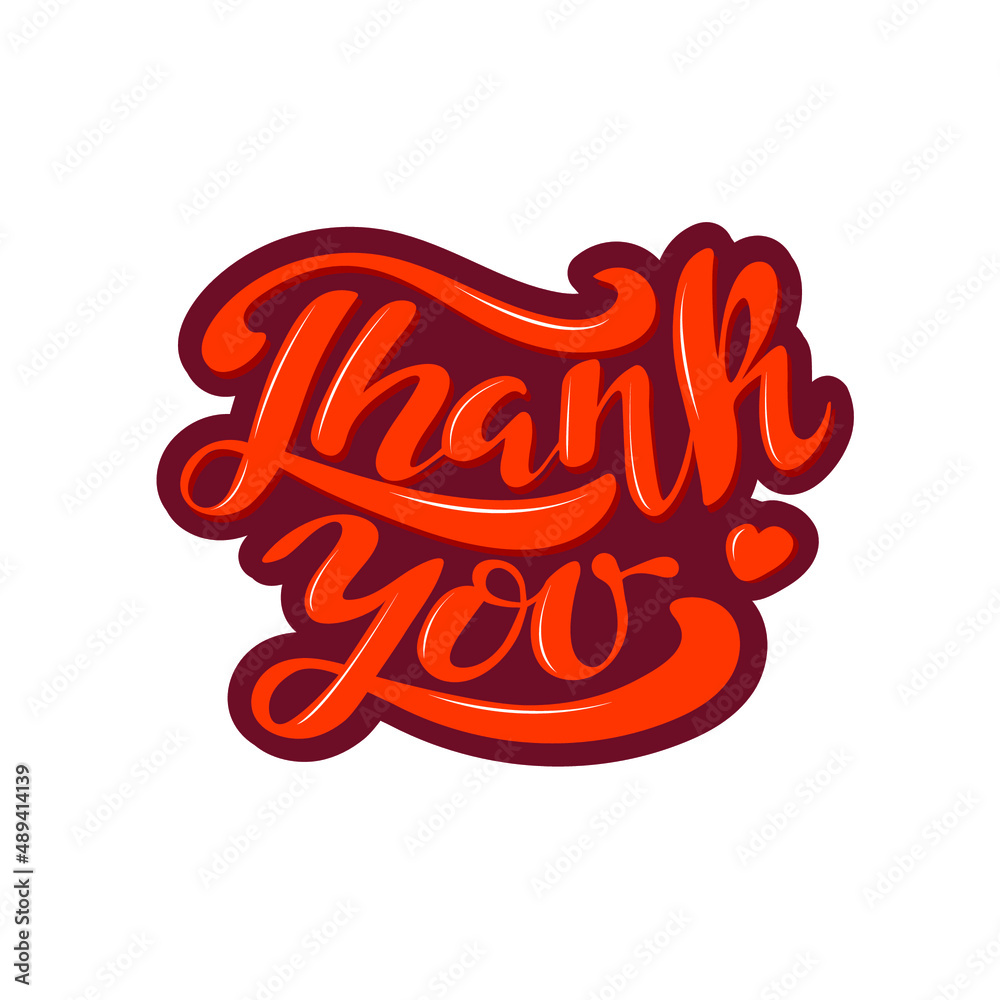Thank you, digital hand lettering. Handwritten phrase with a heart. Orange letters on the brown background. Vector illustration for printing on a t-shirt, card, banner, sticker. Thank you, digital hand lettering. Handwritten phrase with a heart. Orange letters on the brown background. Vector illustration for printing on a t-shirt, card, banner, sticker.