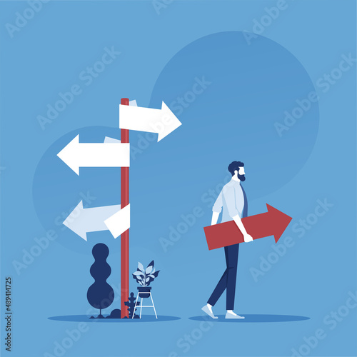 Business decision making, career path or choose the right way to success concept, businessman choose the direction