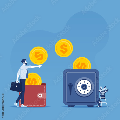 Sending money from wallet to the safe, money savings and secure bank deposit concept