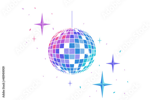 Mirror ball for disco, dance club, party. Bright colored rotating disco ball with glare of light on a white background. Vector illustration - eps10. photo