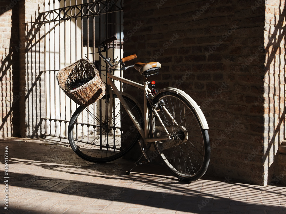 Ancient porch with bicycle.