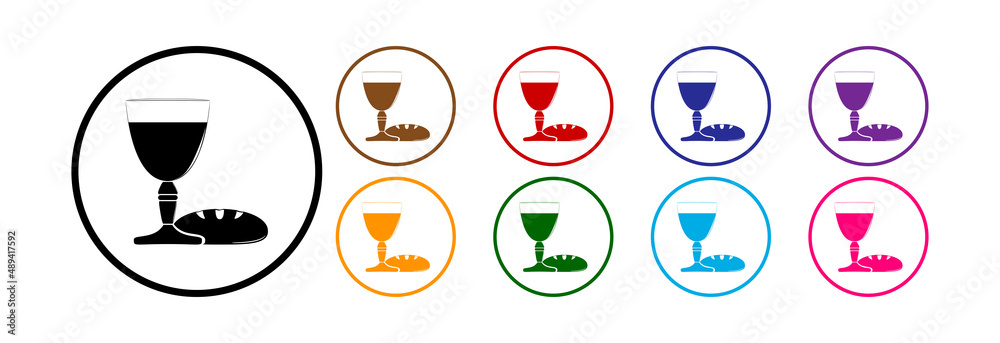 Communion icon in different colors of bread and wine symbol of Christianity. Communion icon in different colors of bread and wine symbol of Christianity.