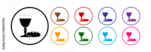 Communion icon in different colors of bread and wine symbol of Christianity. 