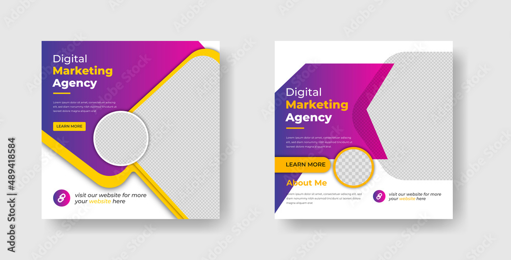 digital marketing agency social media post template set, business promotion and creative marketing agency banner 