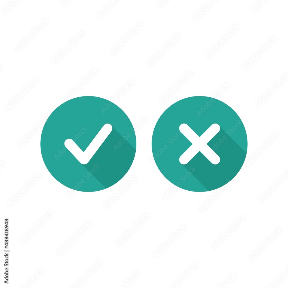 Set of check mark icons. rounded blue tick and cross in circle. Set of check mark icons. rounded blue tick and cross in circle.