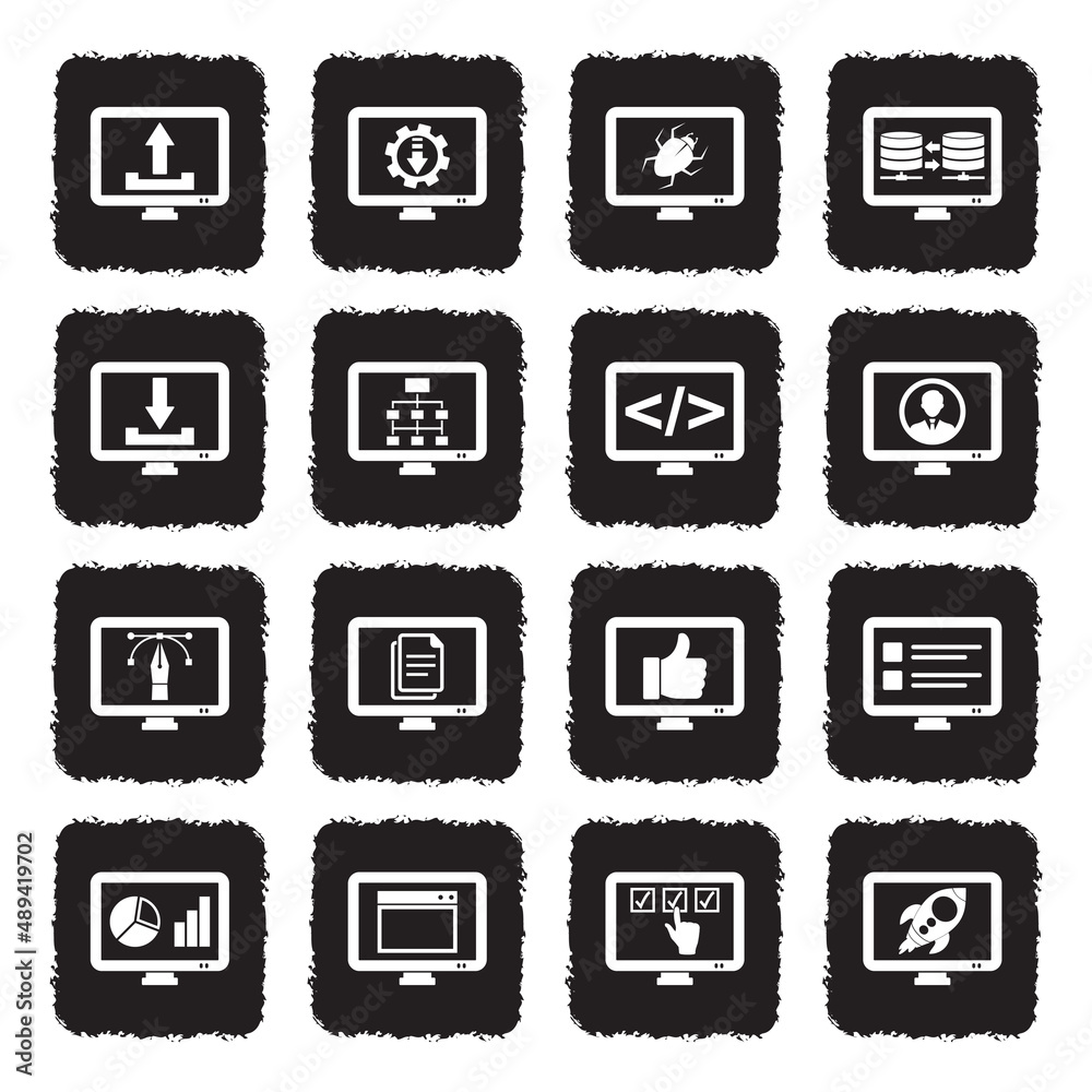 User Experience Icons. Grunge Black Flat Design. Vector Illustration.