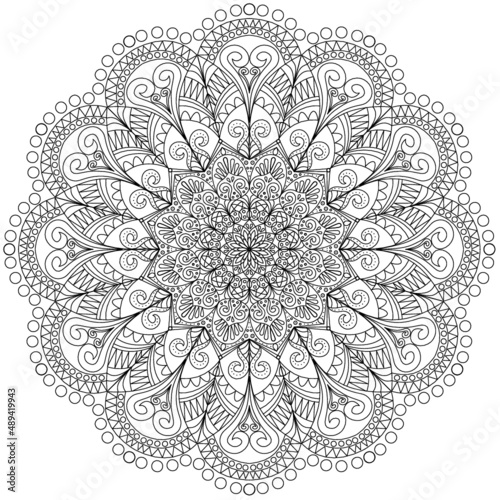 Monotone hand drawn doodle mandala. Ethnic mandala with colorful ornament. applied Thai art Isolated.