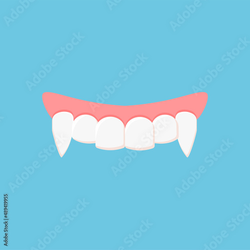 Vampire teeth for Halloween. Vector illustration isolated on blue background.