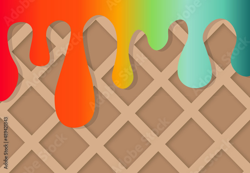 rainbow ice cream, rainbow syrup, background. drops