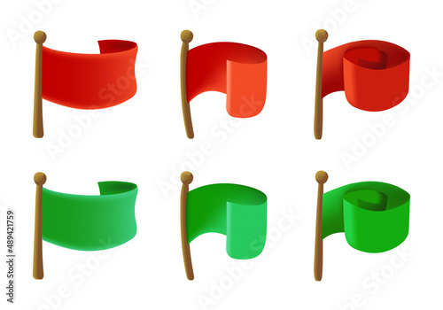 3d vector illustration of red and green flags. For game and application interfaces