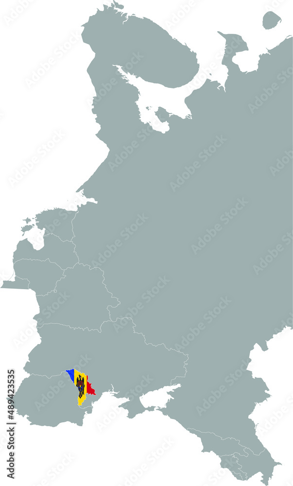 Obraz premium Map of Moldova with national flag within the gray map of Eastern Europe
