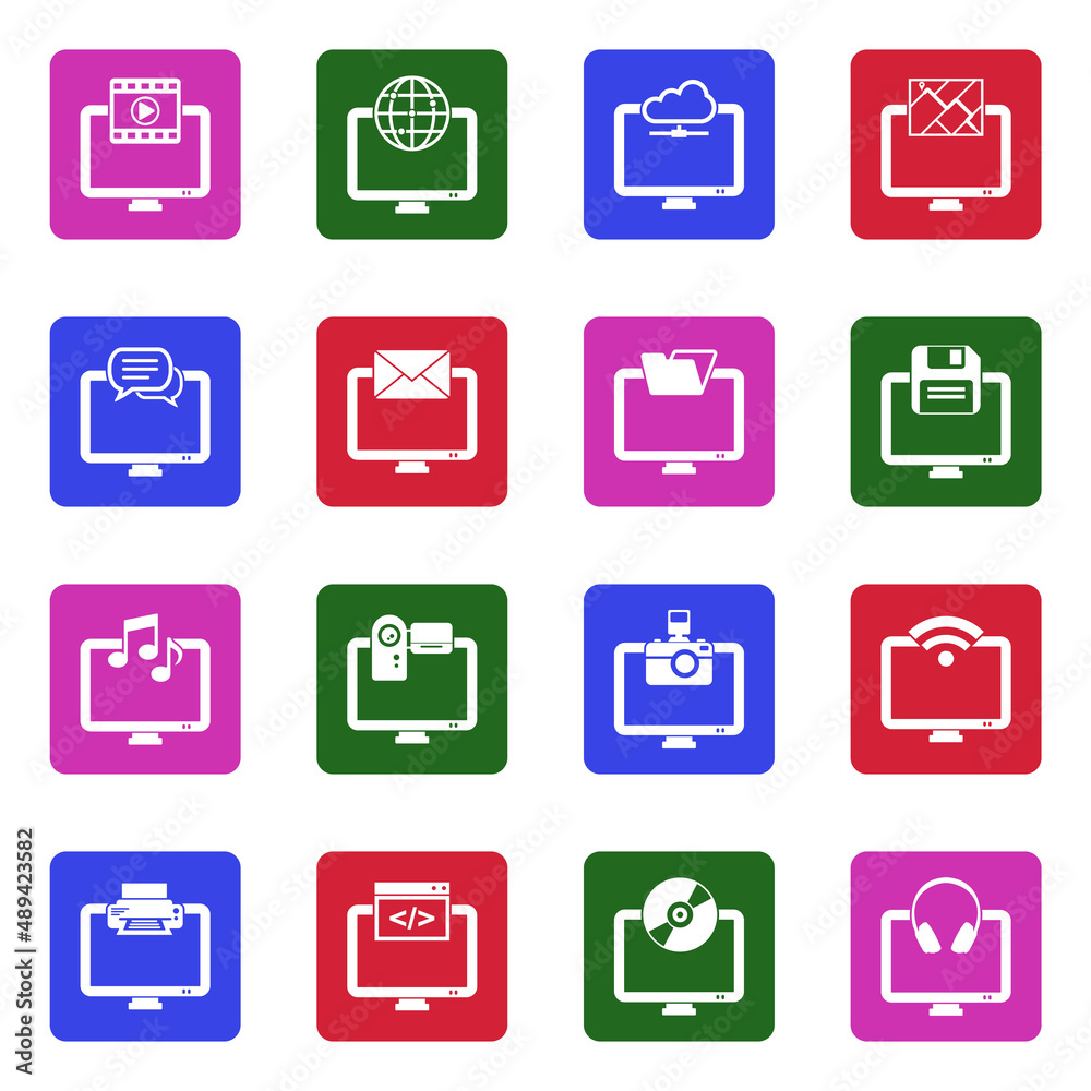 Computer Software Icons. White Flat Design In Square. Vector Illustration. Computer Software Icons. White Flat Design In Square. Vector Illustration.