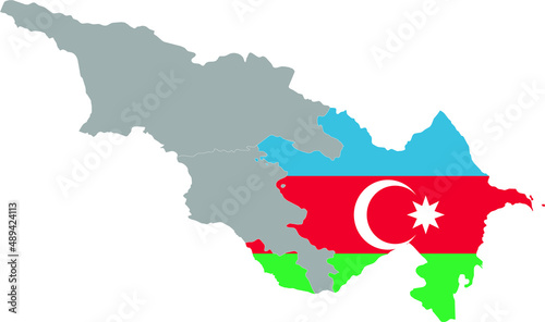Map of Azerbaijan with national flag within the gray map of Caucasus countries