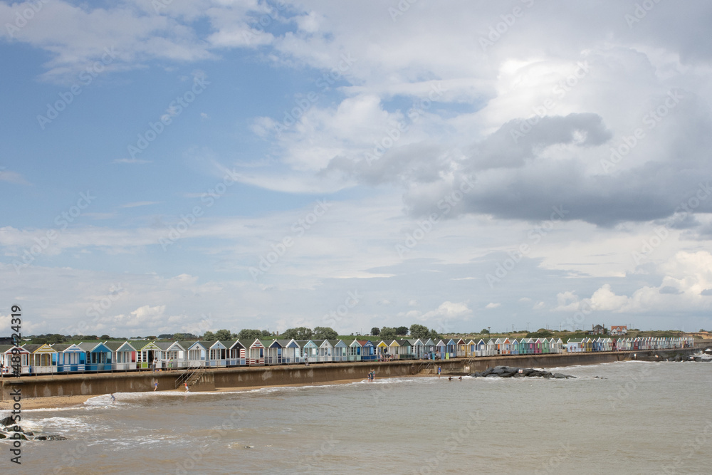 Promenade and beach huts on the eastern side of Southwold pier Promenade and beach huts on the eastern side of Southwold pier