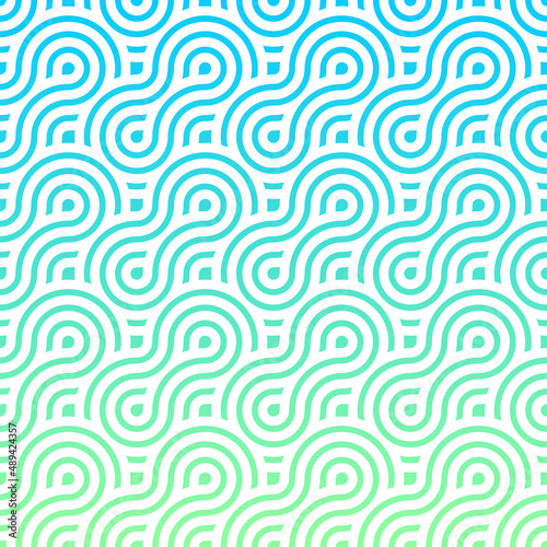 Abstract blue, green, and white overlapping circles, ethnic pattern background. 