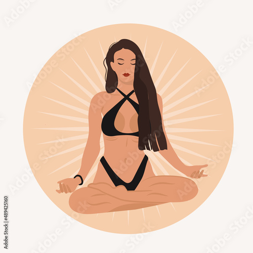 Yoga with a girl. A faceless character doing yoga. Classes, online training, work, home. illustration. Vector. Can be used to create collages in web design