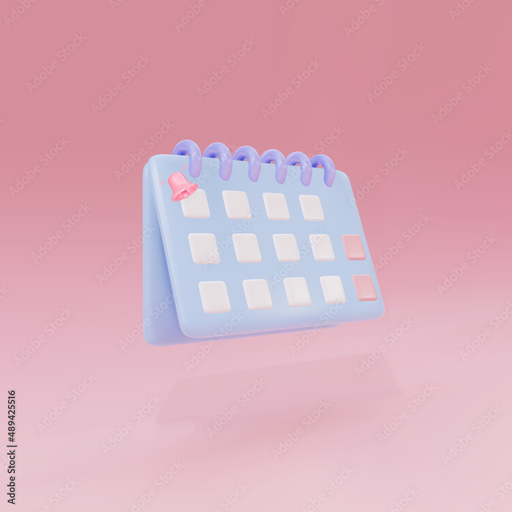 Minimal 3d calendar icon on pink background with reminder, push notification icon. Vector illustration. Minimal 3d calendar icon on pink background with reminder, push notification icon. Vector illustration.