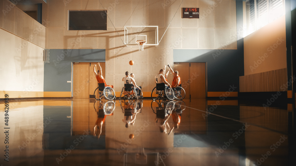 Wheelchair Basketball Game Professional Players Competing, Dribbling
