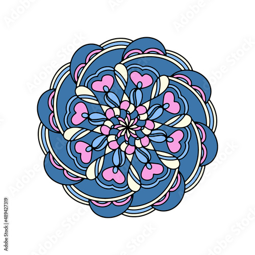Colored mandala. Ornamental round doodle flower isolated on white background. Geometric circle element.