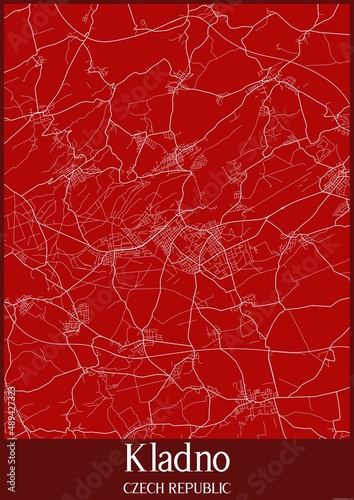 Fototapet Red map of Kladno Czech Republic.