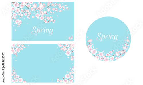 Spring sakura flowers.Set of vector colorful banners, greeting and invitation cards.  