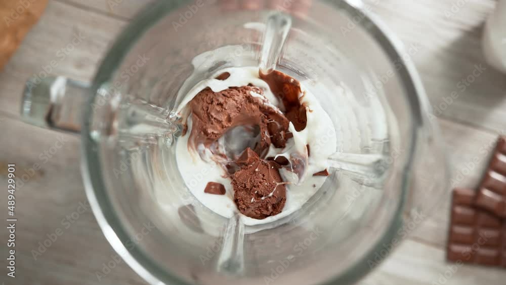 Milkshake Inmotion Chocolate Ice Cream Milkshake Mixed in Blender in Slow Motion - Top ...
