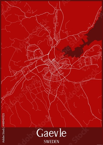 Red map of Gaevle Sweden. photo