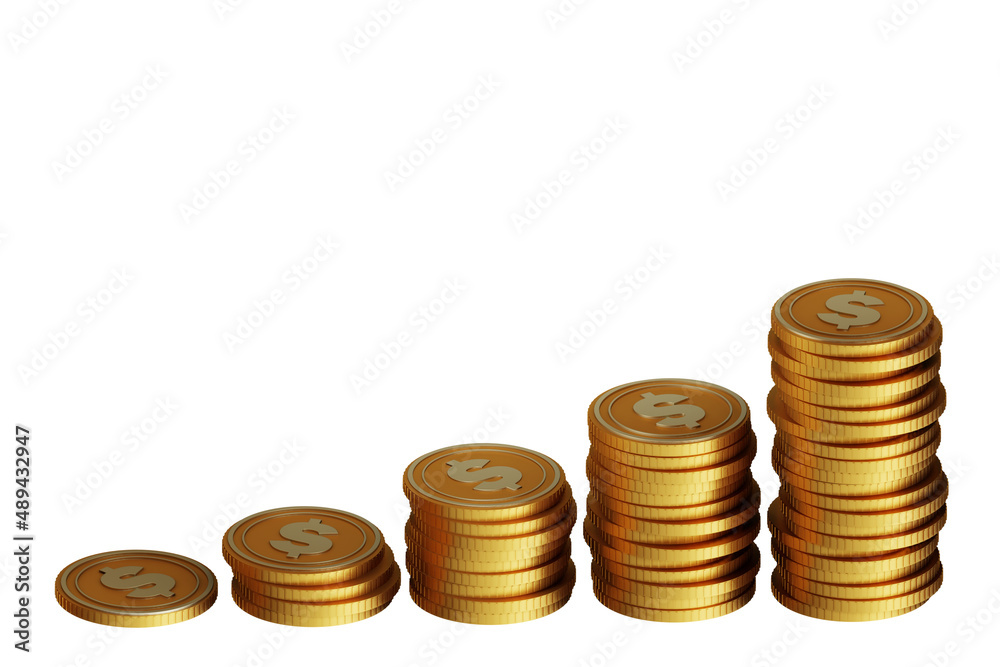 Stacks of growing gold coins - 3d rendering Stacks of growing gold coins - 3d rendering