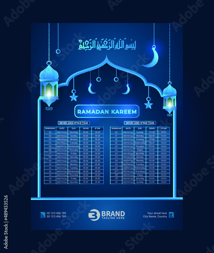 Ramadan calendar with sehri and iftar time schedule table