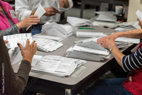 Workers count ballots during American election photo