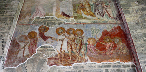 Jesus and apostles. Remains of old fresco walls of Hagia Sophia church in Trabzon photo