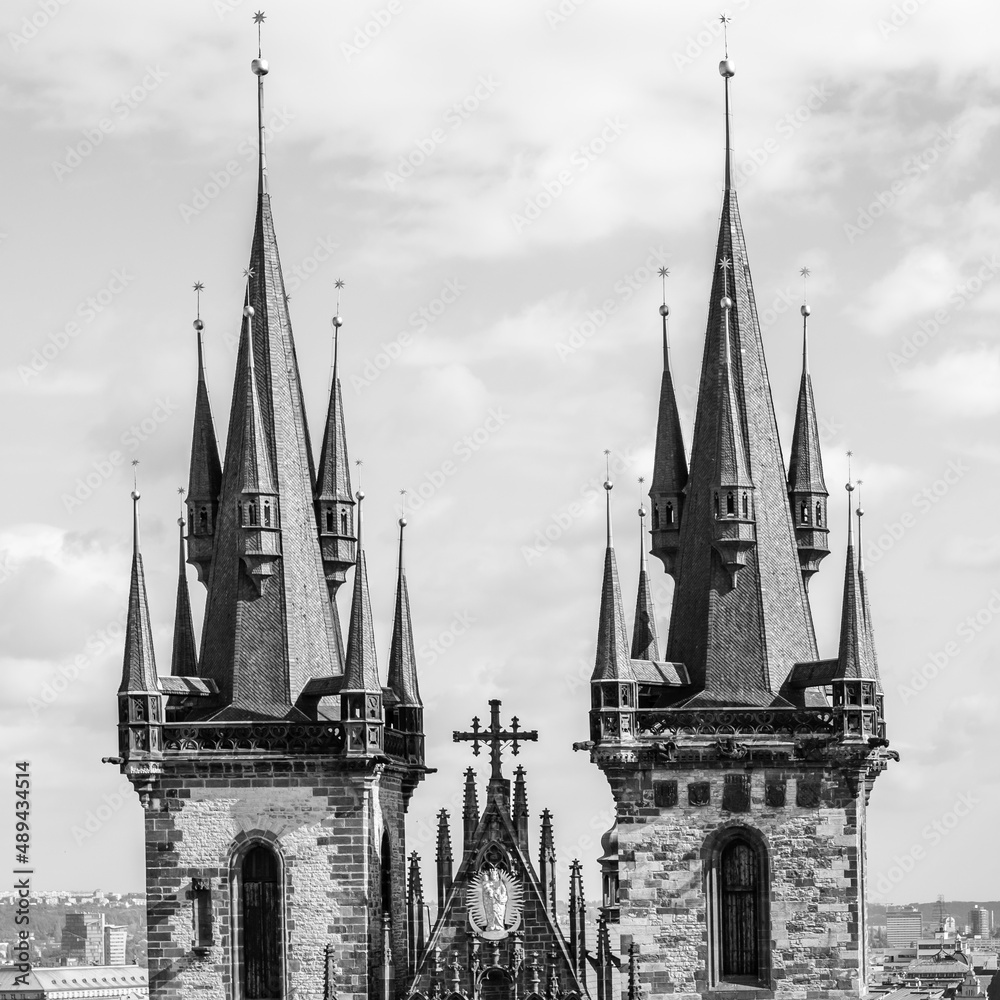 Gothic spires of Tyn Church in Prague