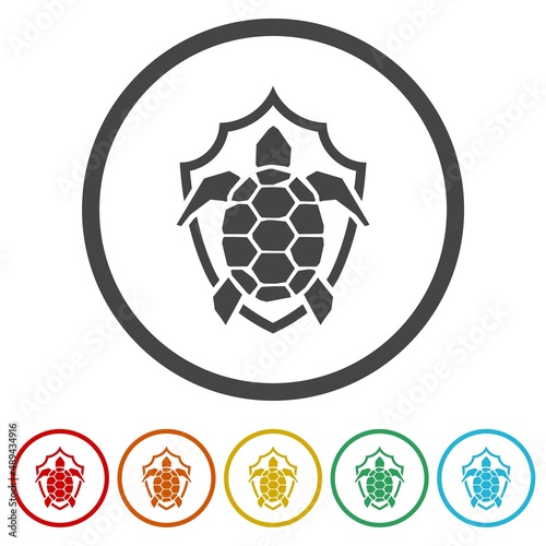 Sea turtle logo ring icon, color set