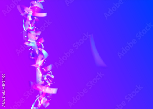 Neon Tinsel. Iridescent Confetti. Glitter Foil. Blur Abstract Template. Cristal Background. Pink Shiny Effect. Surreal Art. Metal Flare. Blue Neon Tinsel