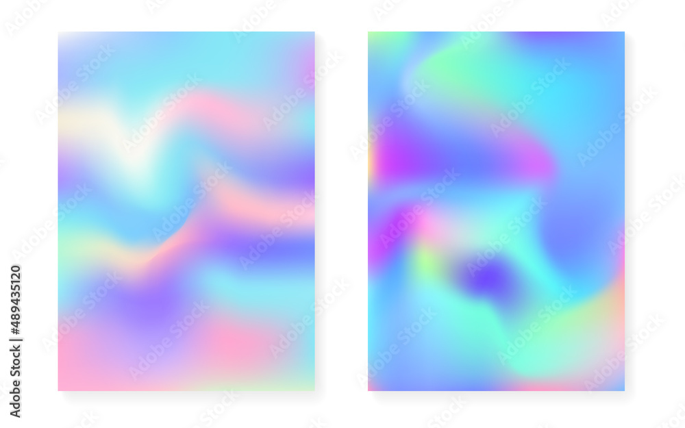 Fototapeta premium Holographic cover set with hologram gradient background.