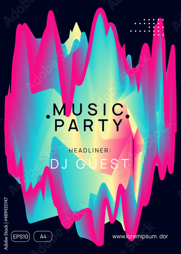 Disco Banner. Modern Art For Magazine. Electro And Show Vector. Futuristic Background For Brochure Layout. Wave Dance Fest. Pink And Blue Disco Banner