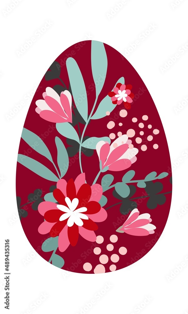 Red Easter egg with a beautiful large floral pattern