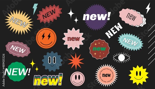 New retro stickers. Shop product tags. Vector trendy mocern labels