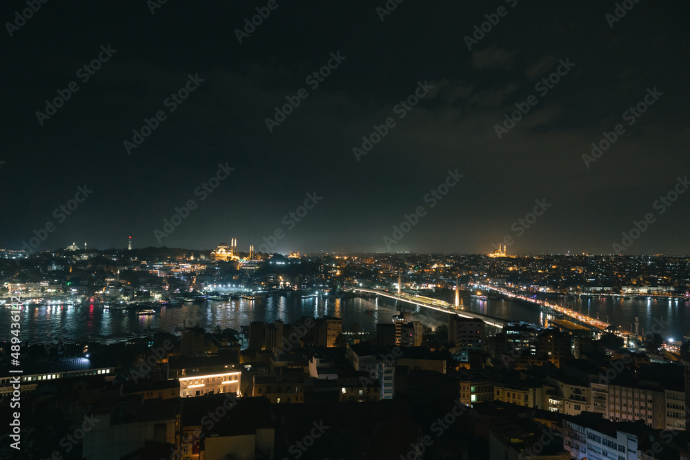 Istanbul at night. Cityscape of Istanbul from Galata Tower