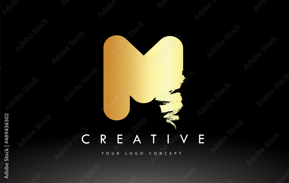 Golden M Brushed Letter Logo. Brush Letters design with Brush stroke design. Golden M Brushed Letter Logo. Brush Letters design with Brush stroke design.