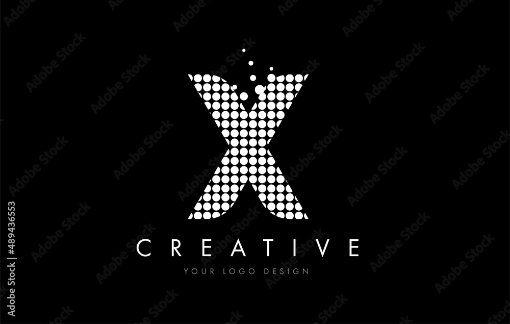 X Letter Logo Design with White Dots and Swoosh