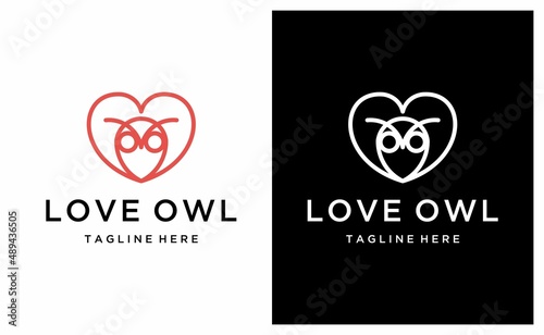 Love Shaped Owl Logo With Line Art on a black and white background.
