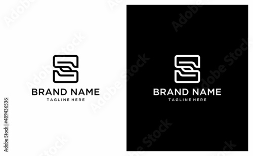 Line Art Initial Letter S Abstract Logo Symbol. on a black and white background.