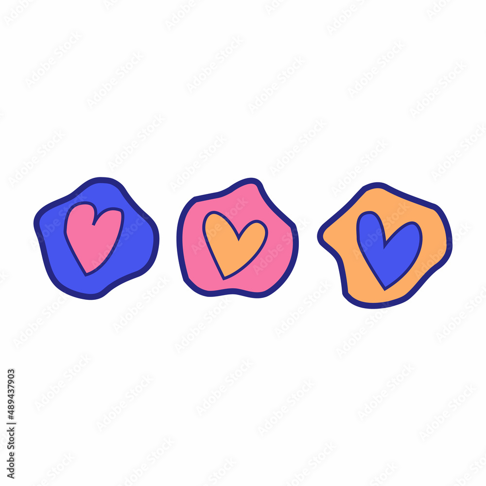 Cute love heart icons for valentines day. Vector doodle romantic elements for greeting card, highlight, print and other design Cute love heart icons for valentines day. Vector doodle romantic elements for greeting card, highlight, print and other design