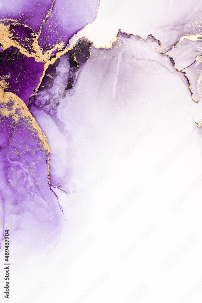 Purple gold abstract background of marble liquid ink art painting on