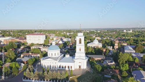 Nikolsky Cathedral, Christian churches of Serpukhov, Beautiful summer aerial footage, cities of Russia photo